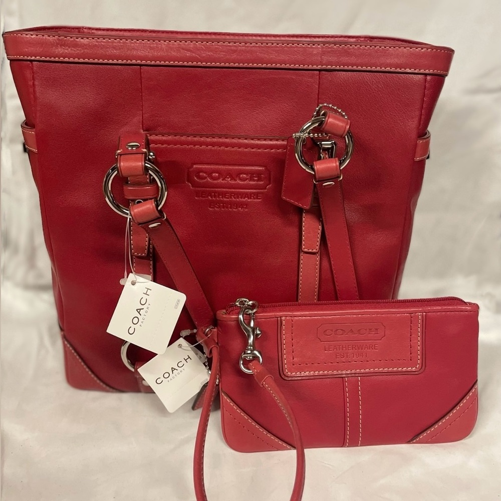Coach Vintage Genuine Red Leather Purse + Wallet